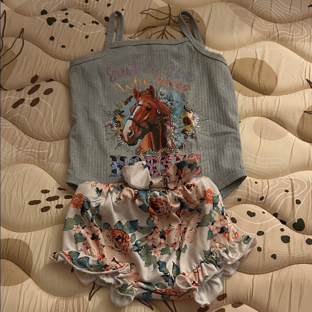 Kids Floral Horse Print Matching Set